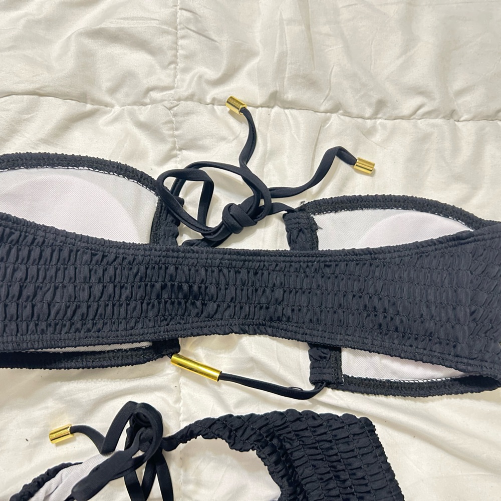 Black Smocked Bikini Top